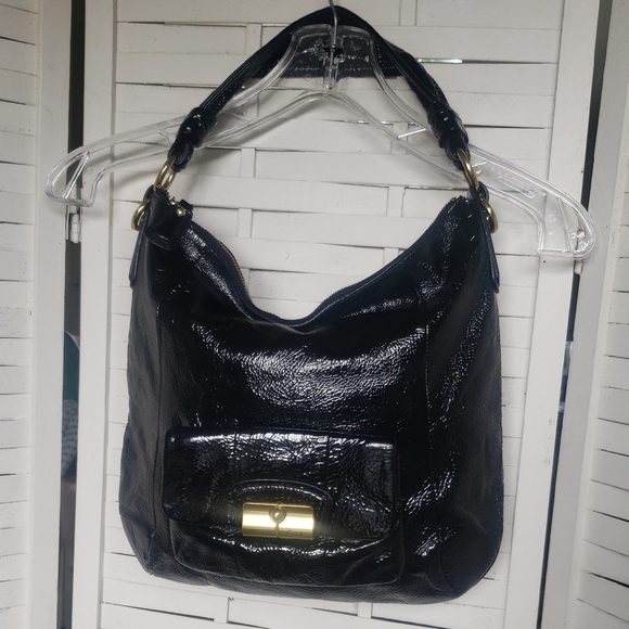 Coach Black Crackle Shimmering Leather Hobo Bag - Picture 1 of 8